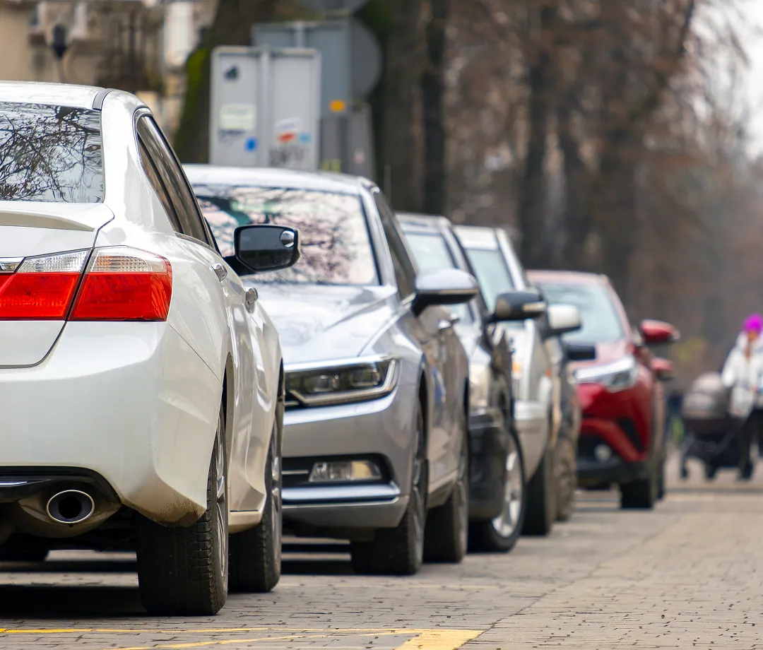 Cars parked along a city street